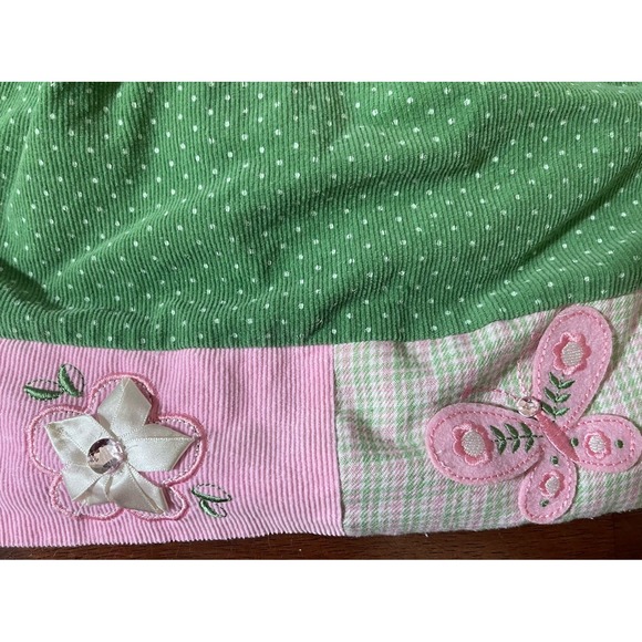 VTG Rare Too 3T Baby Toddler Jumper Dress Green Pink Corduroy Embroidered - Picture 3 of 4